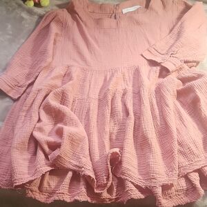 Mustard Seed's Salmon Pink Textured, Flowy Blouse With 3/4 Sleeves